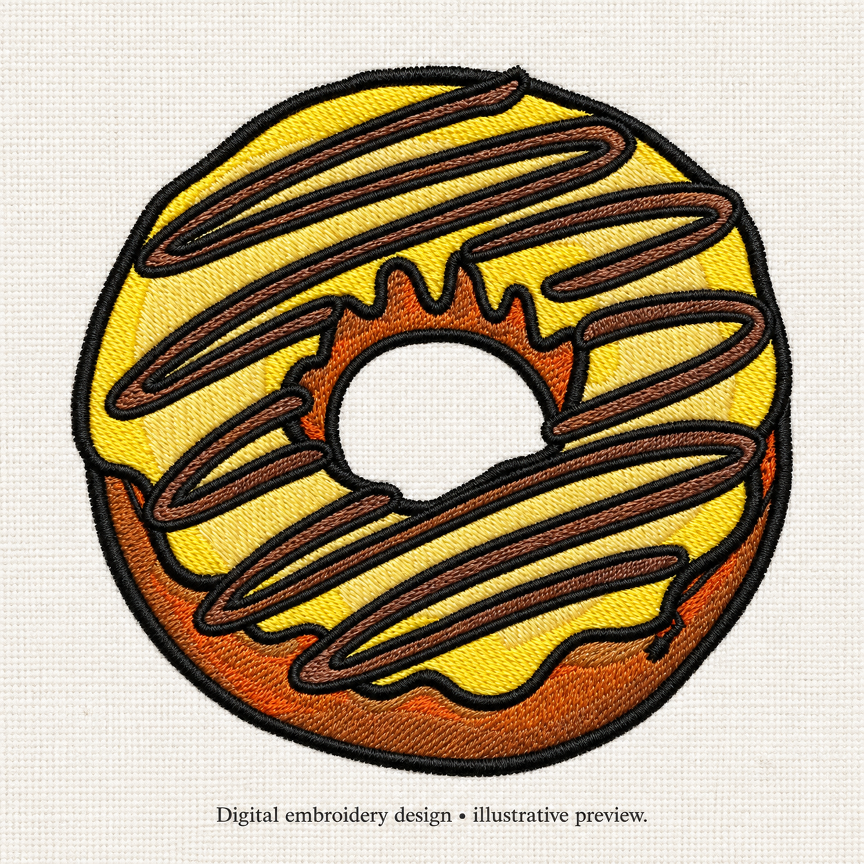 Illustrative preview of Chocolate Drizzle Donut Embroidery Design.