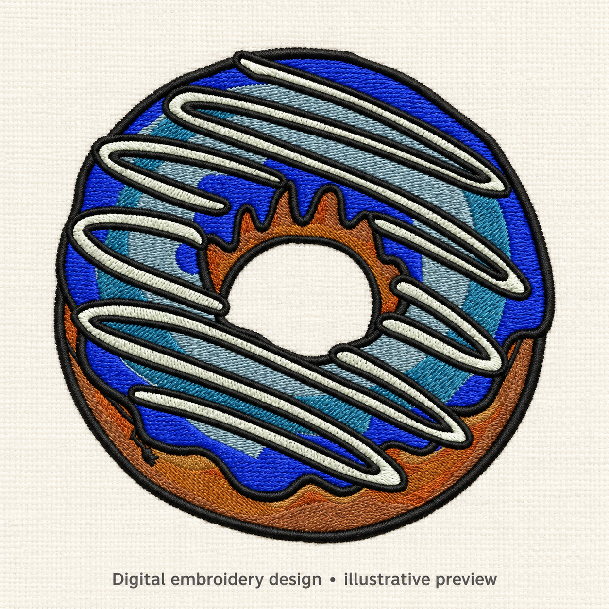 Illustrative preview of Blue Iced Donut Embroidery Design.