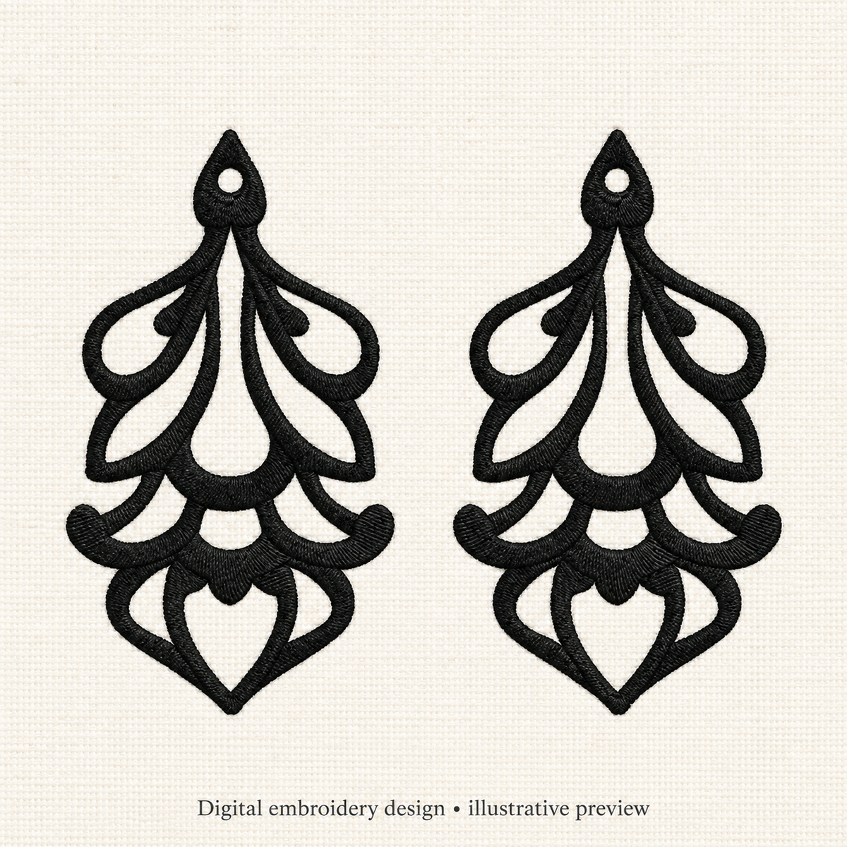 Illustrative preview of Ornamental Teardrop Pair Embroidery Design.