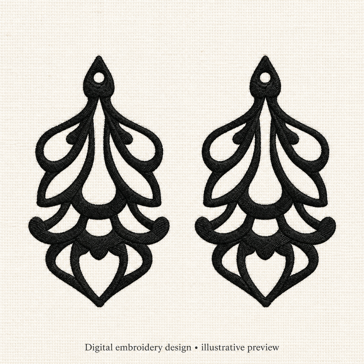 Illustrative preview of Ornamental Teardrop Pair Embroidery Design.
