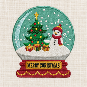 Illustrative preview of Snowman Christmas Snow Globe Embroidery Design.