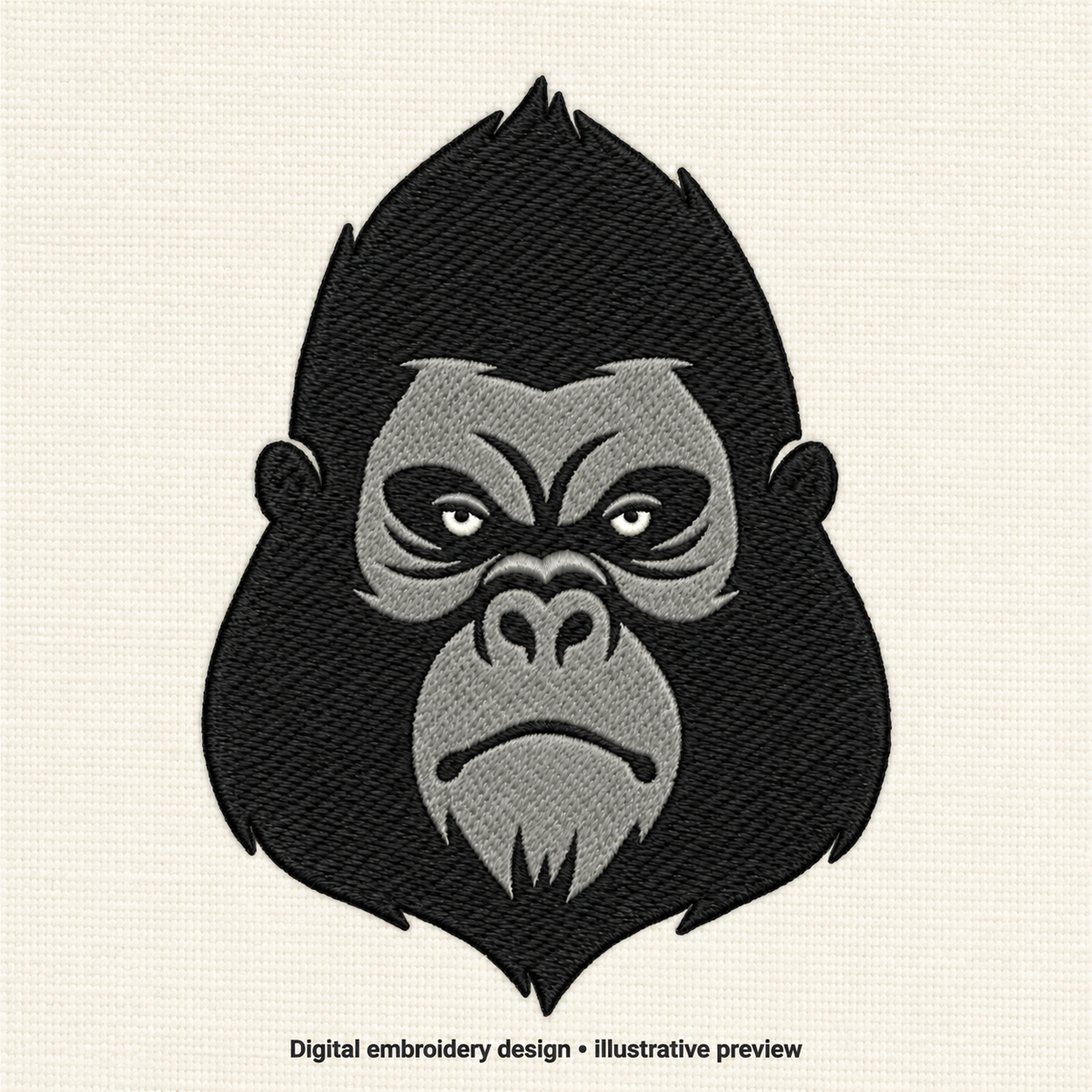 Illustrative preview of Gorilla Face Embroidery Design.