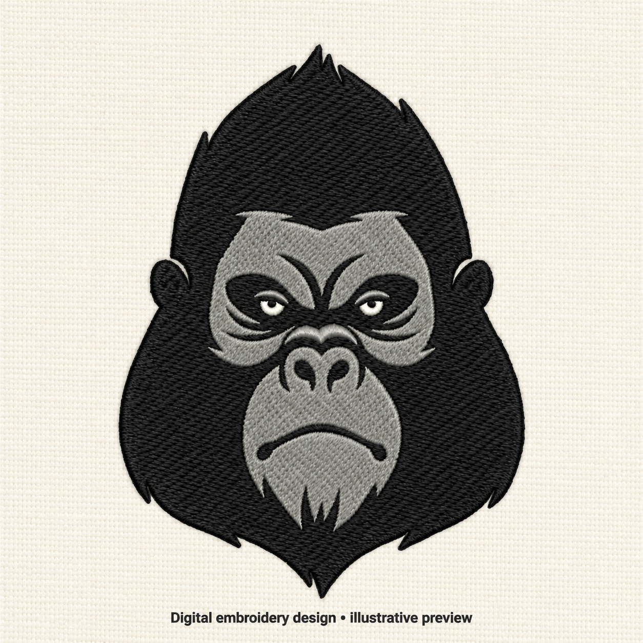 Illustrative preview of Gorilla Face Embroidery Design.