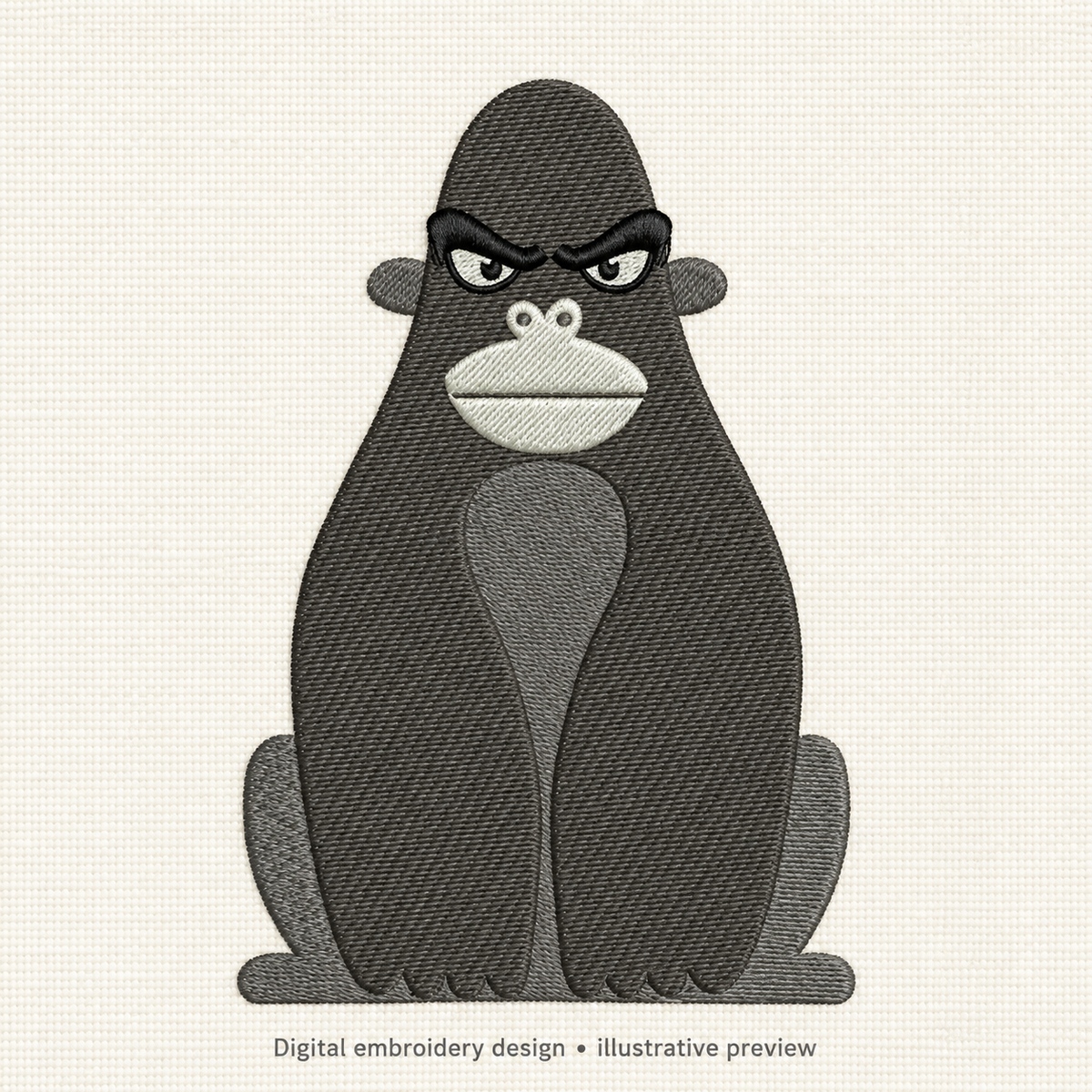 Illustrative preview of Seated Cartoon Gorilla Embroidery Design.