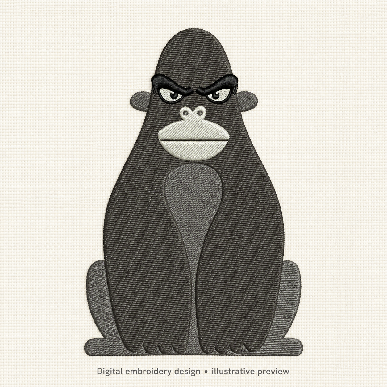 Illustrative preview of Seated Cartoon Gorilla Embroidery Design.