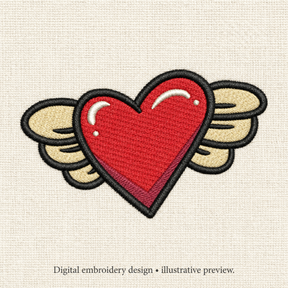 Illustrative preview of Red Heart with Wings Embroidery Design.
