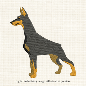 Illustrative preview of Standing Doberman Embroidery Design.