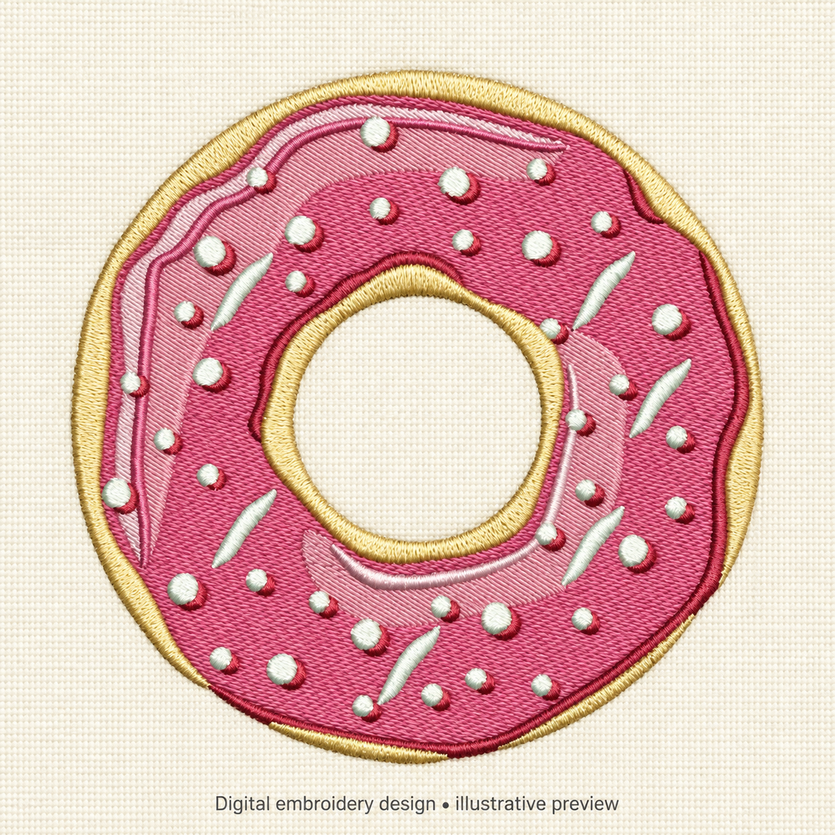 Illustrative preview of Pink Iced Donut Embroidery Design.