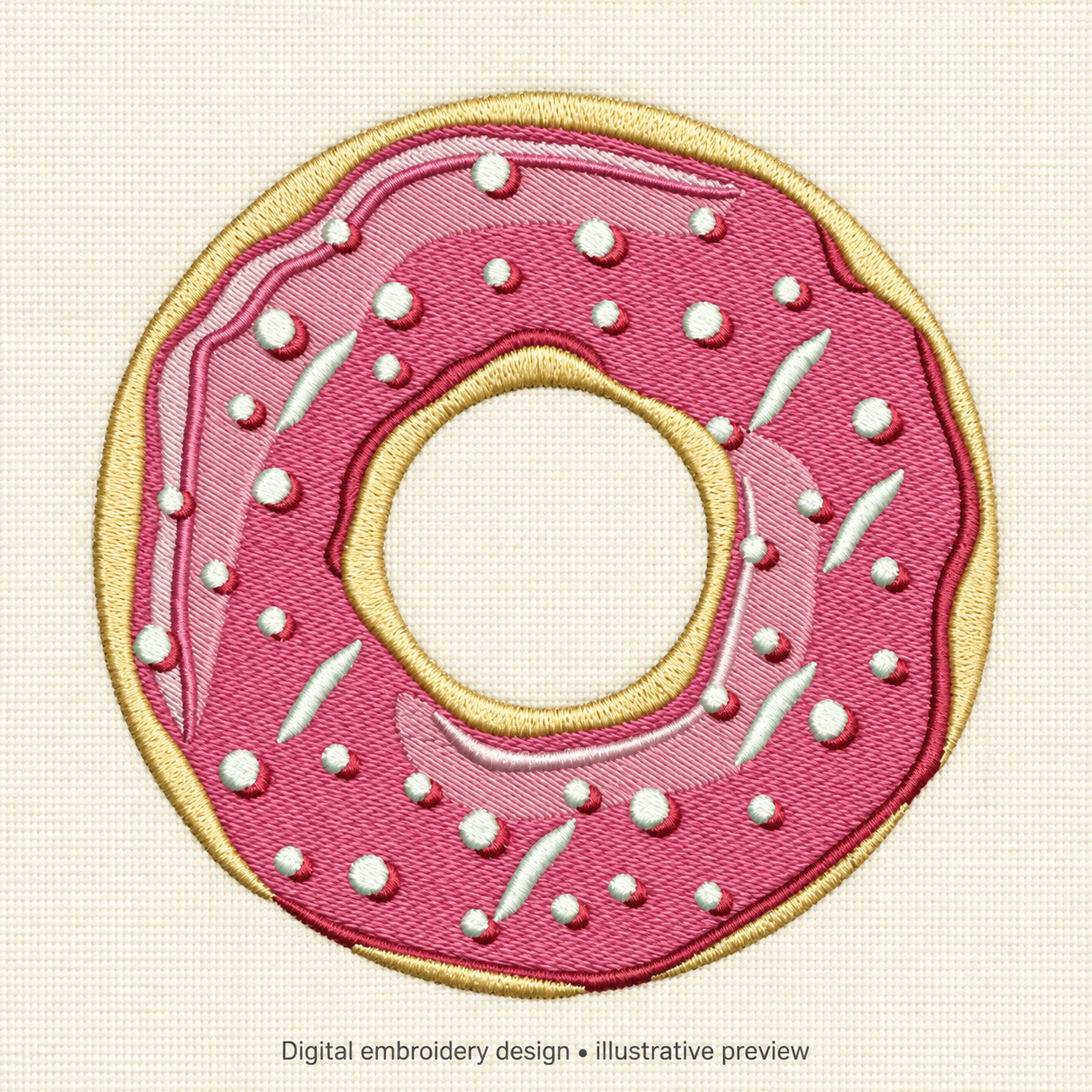 Illustrative preview of Pink Iced Donut Embroidery Design.
