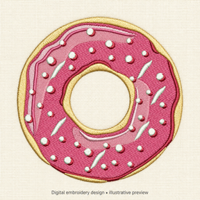 Illustrative preview of Pink Iced Donut Embroidery Design.