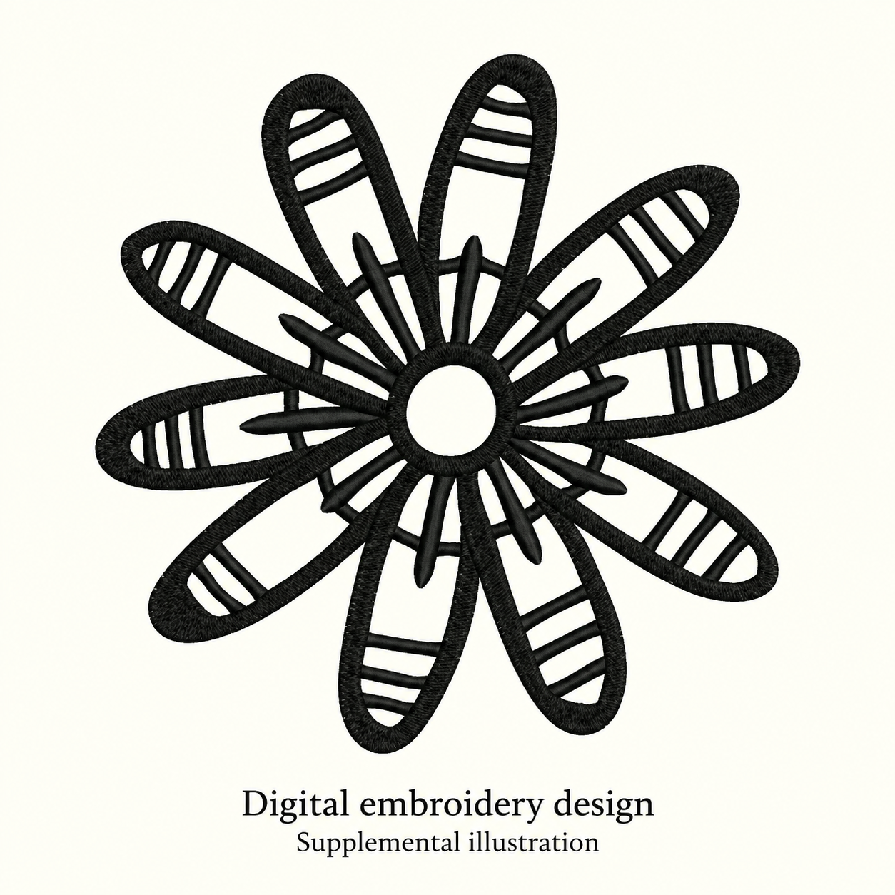 Illustrative preview of Striped Petal Flower Outline Embroidery Design.
