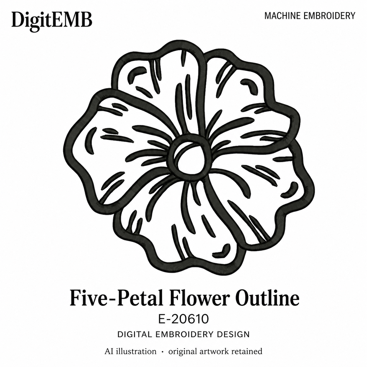 Illustrative preview of Five-Petal Flower Outline Embroidery Design.