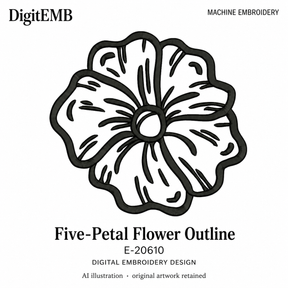 Illustrative preview of Five-Petal Flower Outline Embroidery Design.