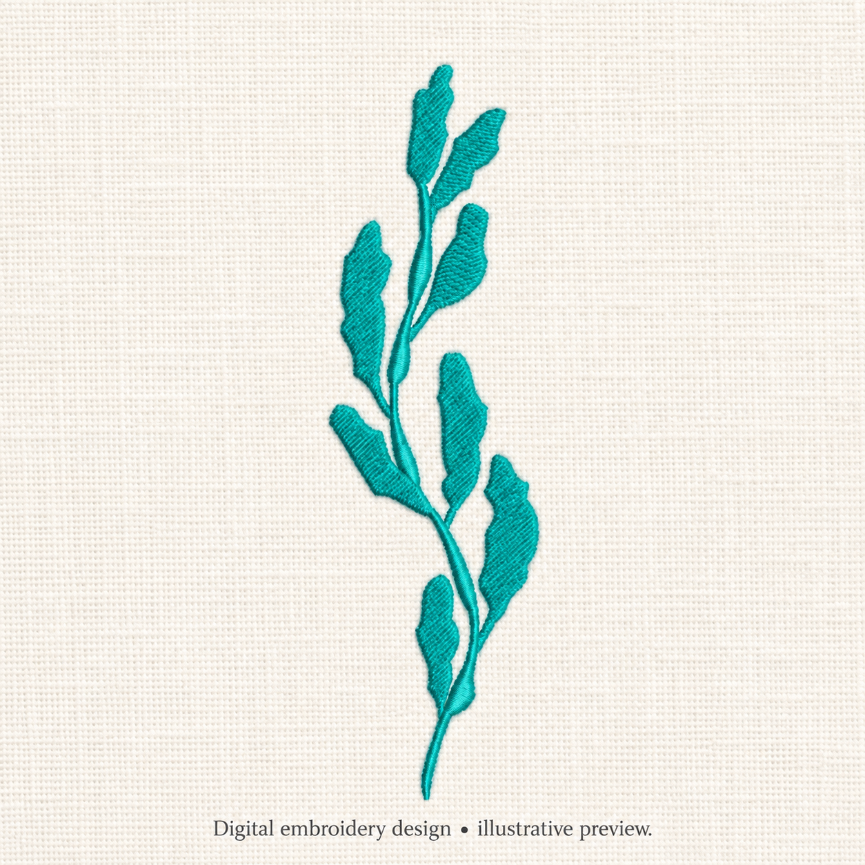 Illustrative preview of Turquoise Leaf Sprig Embroidery Design.