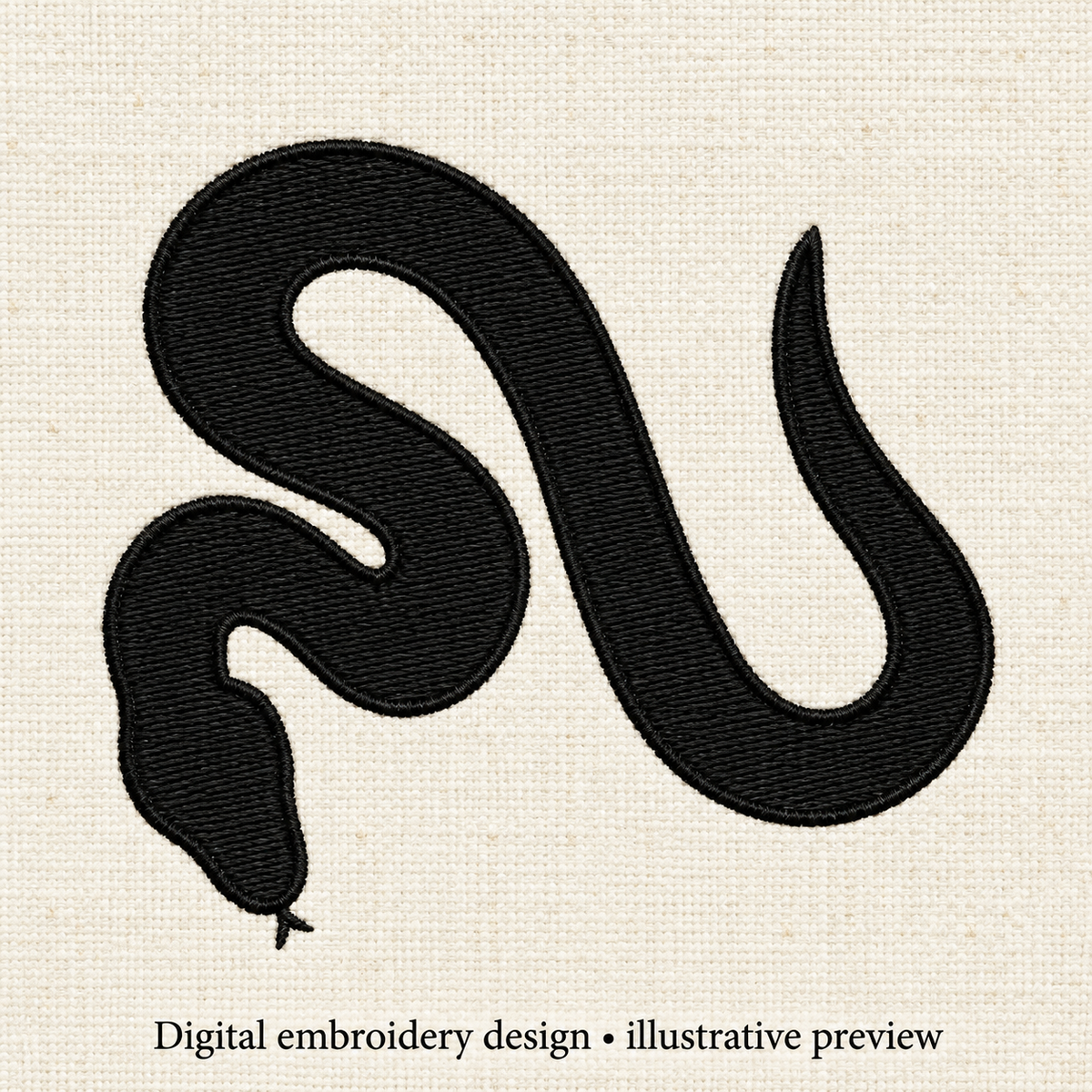 Illustrative preview of Curved Snake Silhouette Embroidery Design.