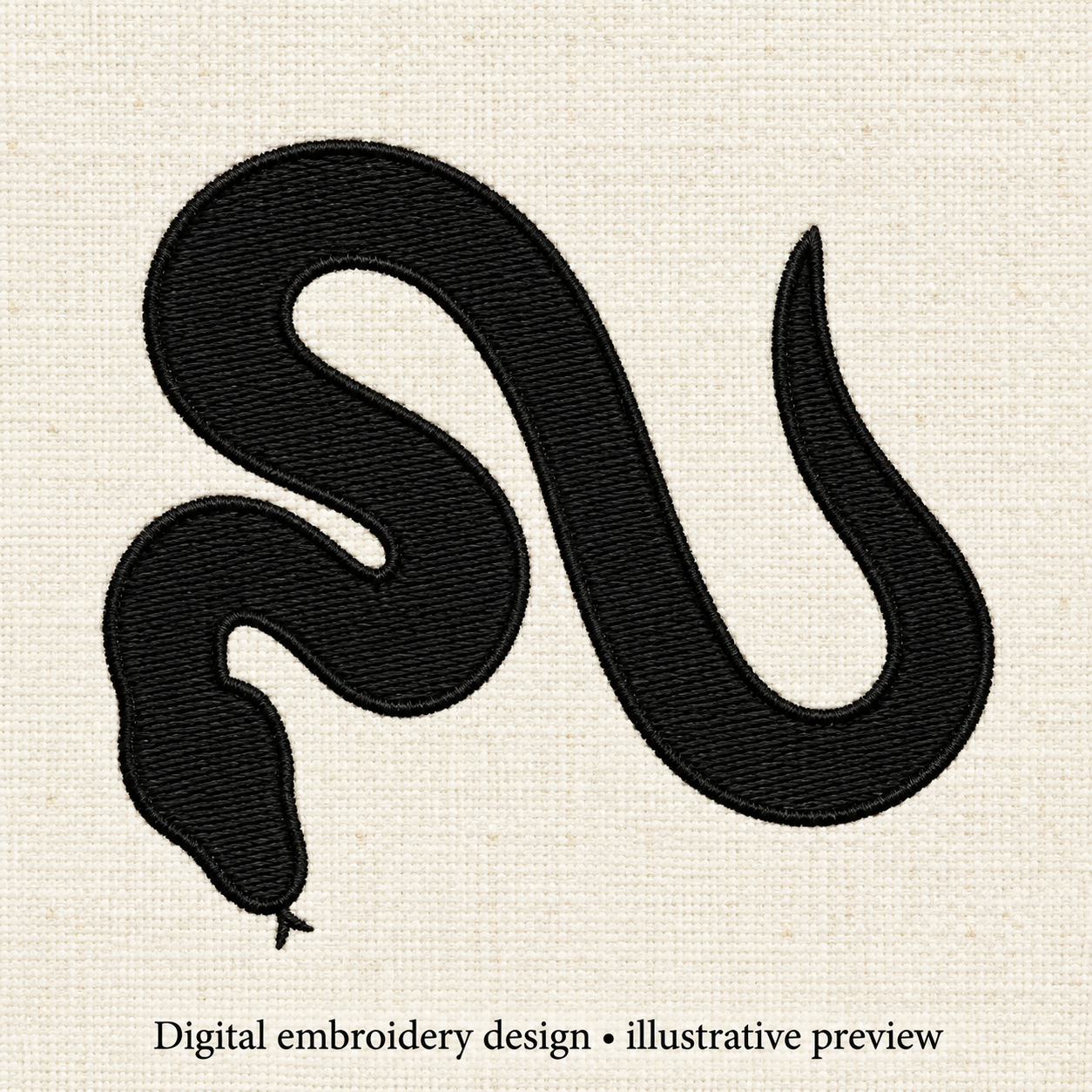 Illustrative preview of Curved Snake Silhouette Embroidery Design.