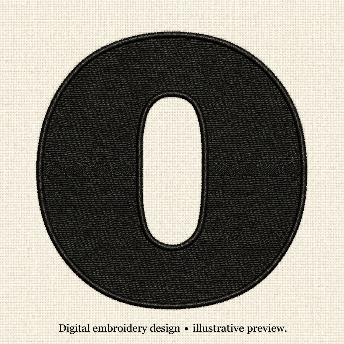 Illustrative preview of Black Number 0 Embroidery Design.