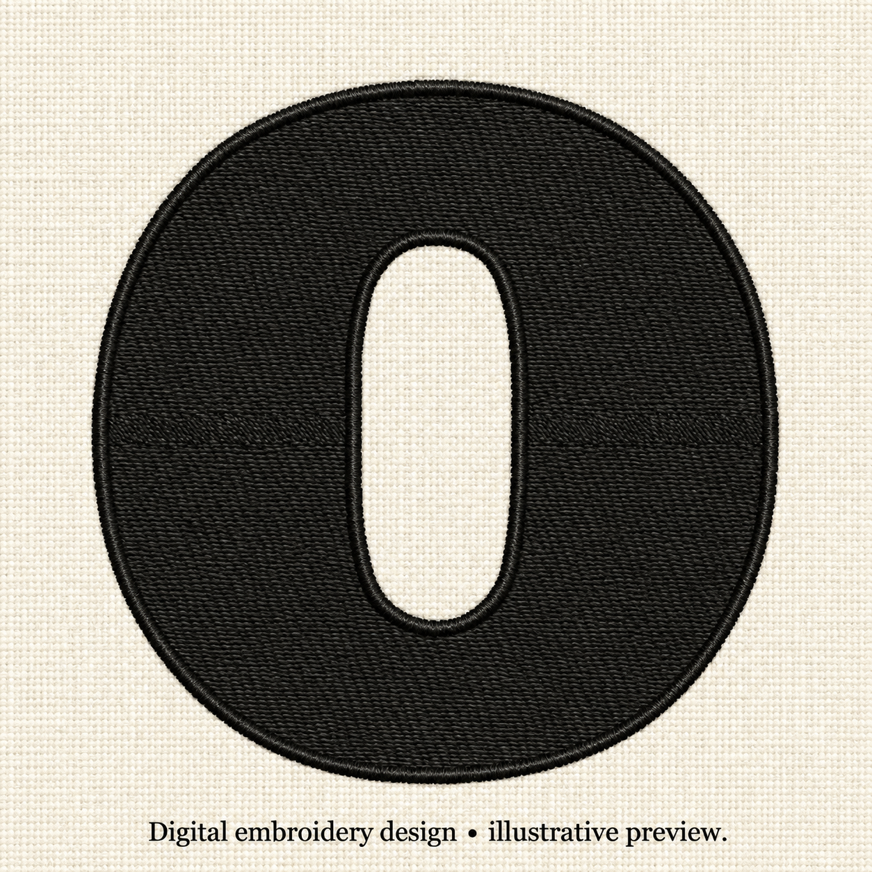 Illustrative preview of Black Number 0 Embroidery Design.