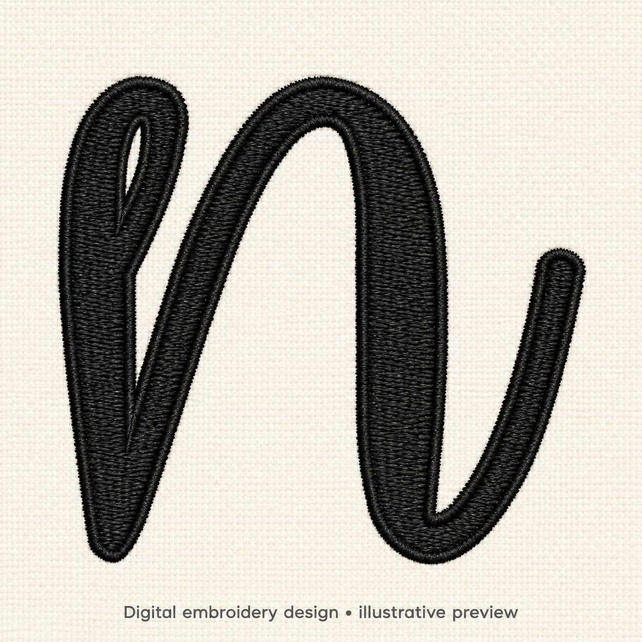 Illustrative preview of Lowercase Script Letter N Embroidery Design.