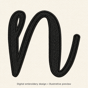 Illustrative preview of Lowercase Script Letter N Embroidery Design.