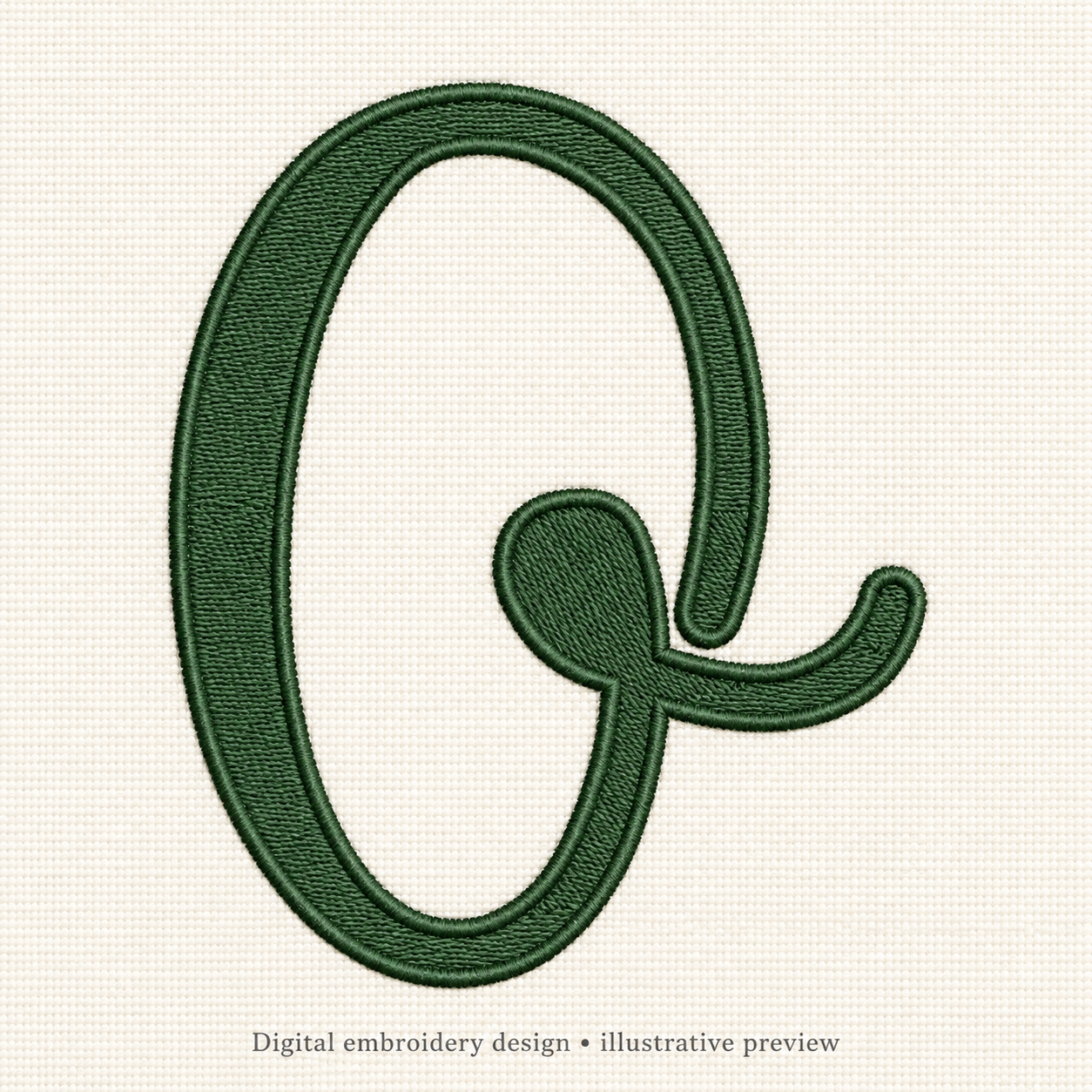 Illustrative preview of Uppercase Script Letter O Embroidery Design.