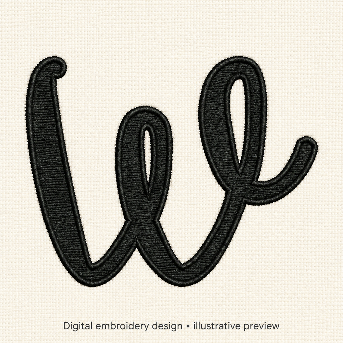 Illustrative preview of Lowercase Script Letter W Embroidery Design.