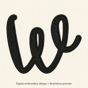 Illustrative preview of Lowercase Script Letter W Embroidery Design.