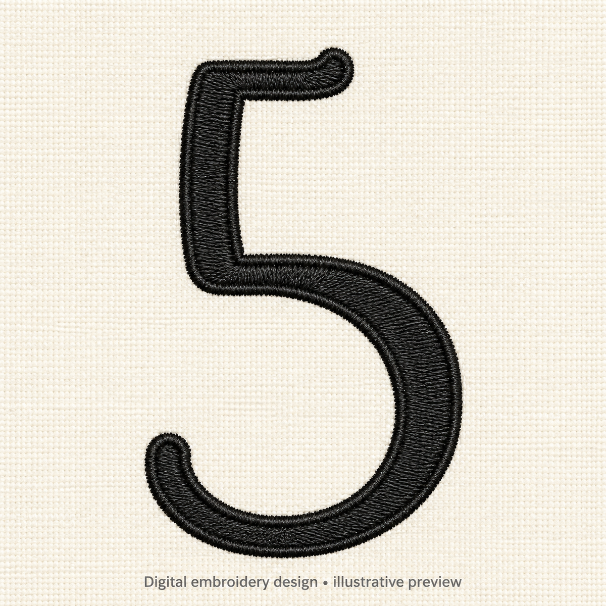 Illustrative preview of Script Number 5 Embroidery Design.
