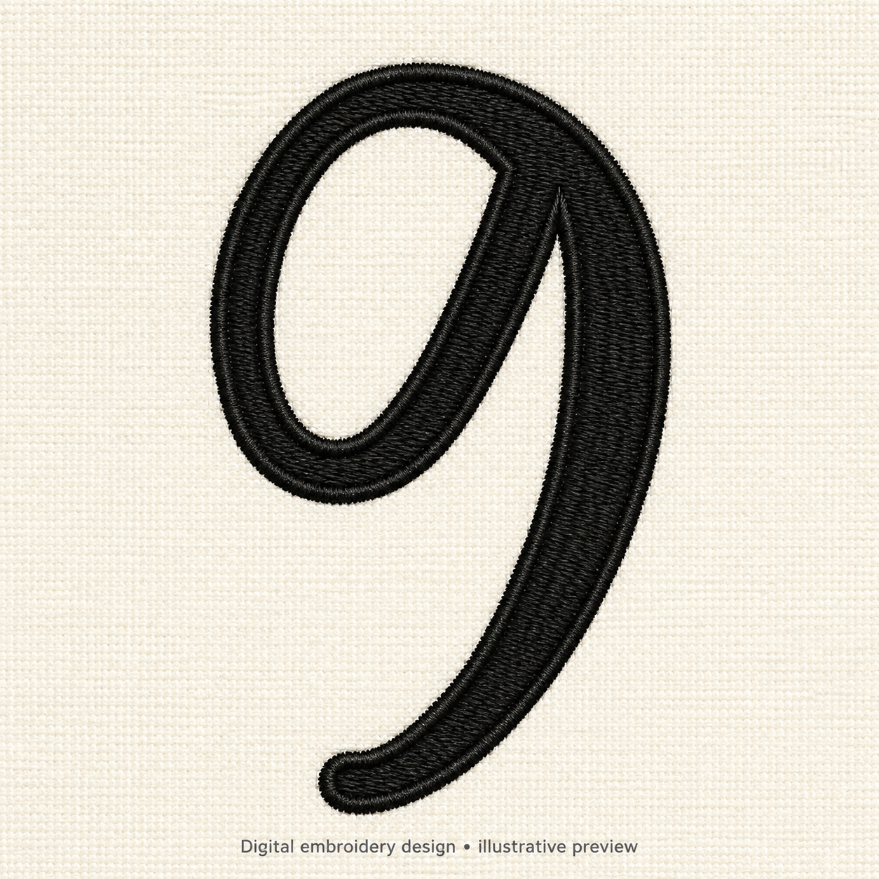 Illustrative preview of Calligraphy Number 9 Embroidery Design.