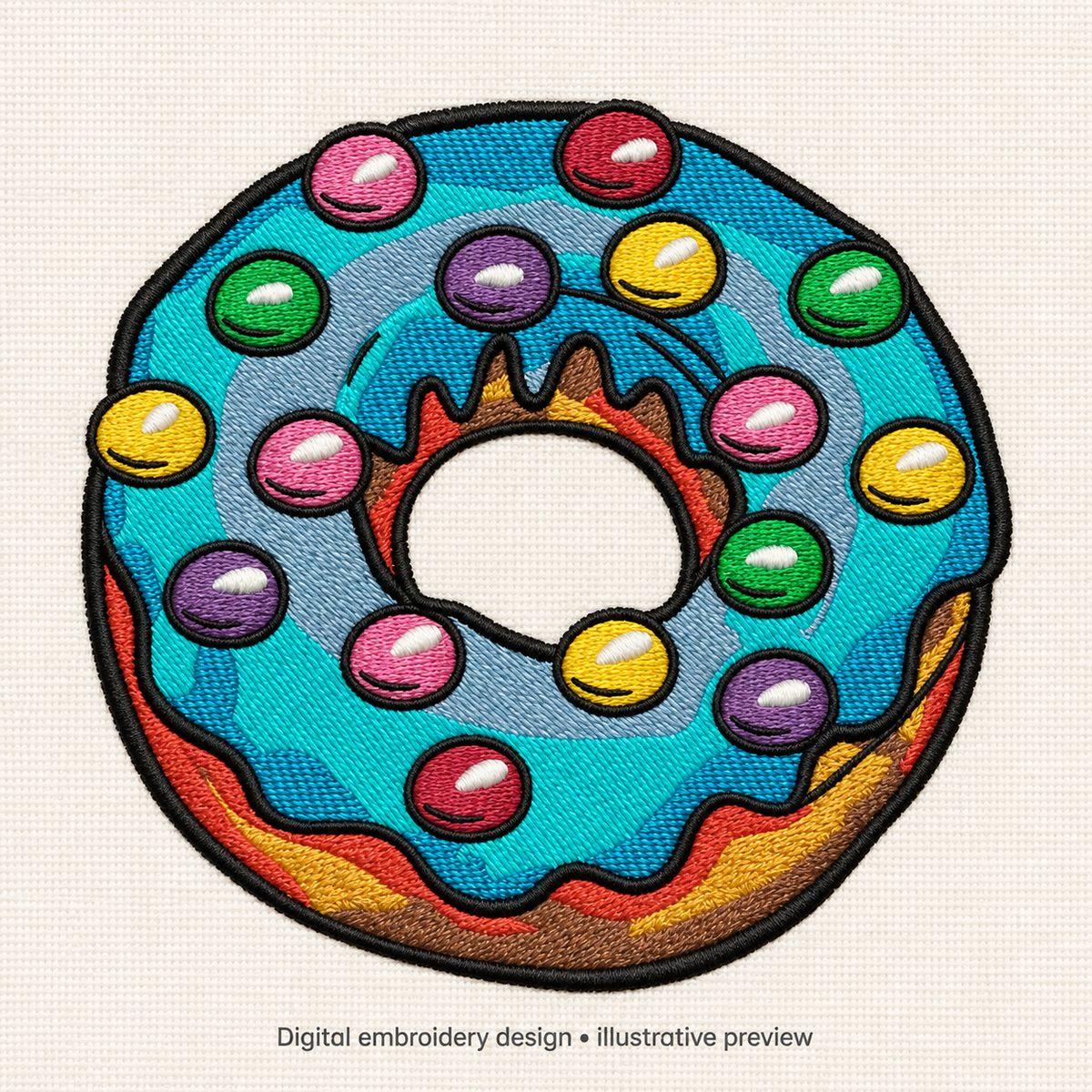 Illustrative preview of Candy-Topped Donut Embroidery Design.
