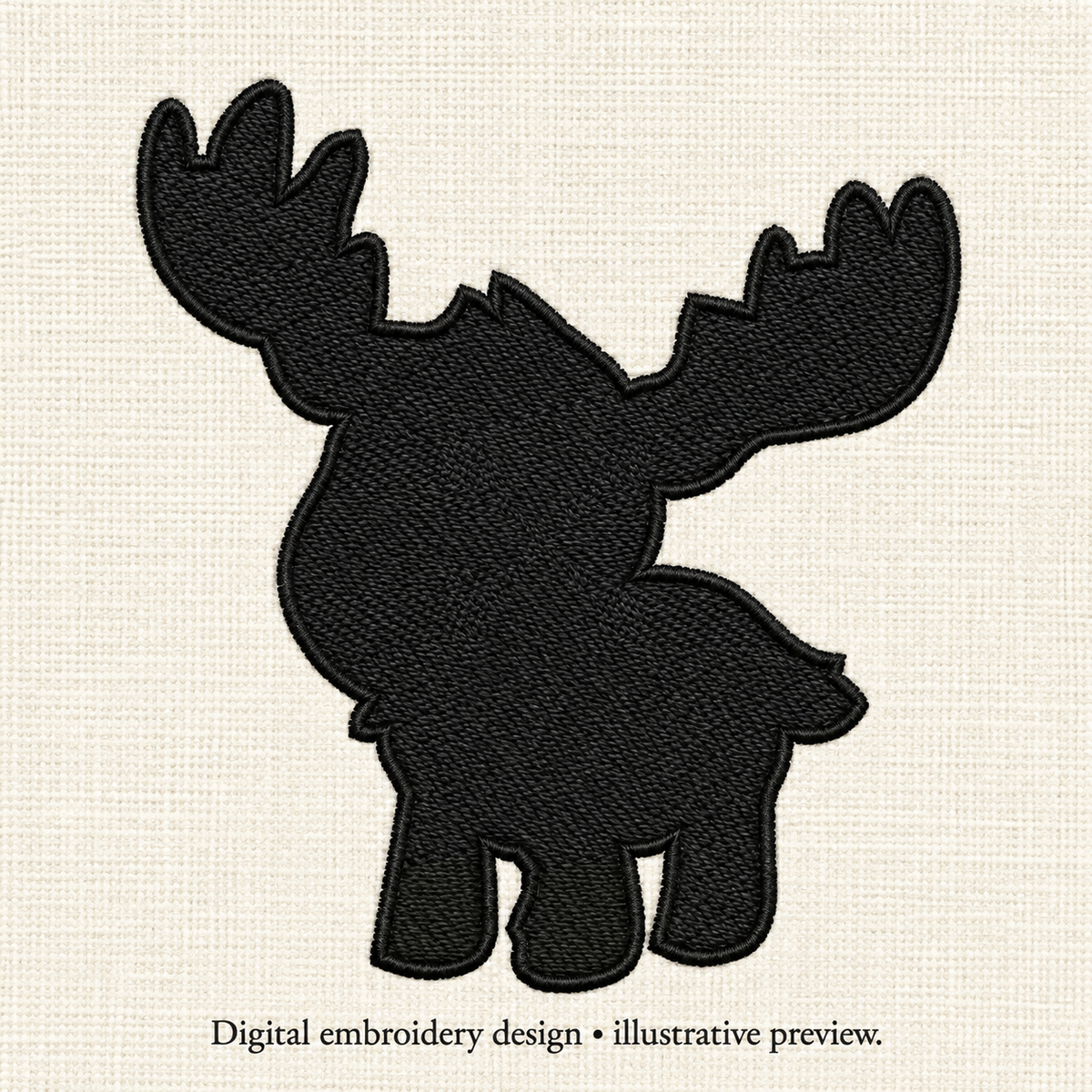 Illustrative preview of Cartoon Moose Silhouette Machine Embroidery Design.