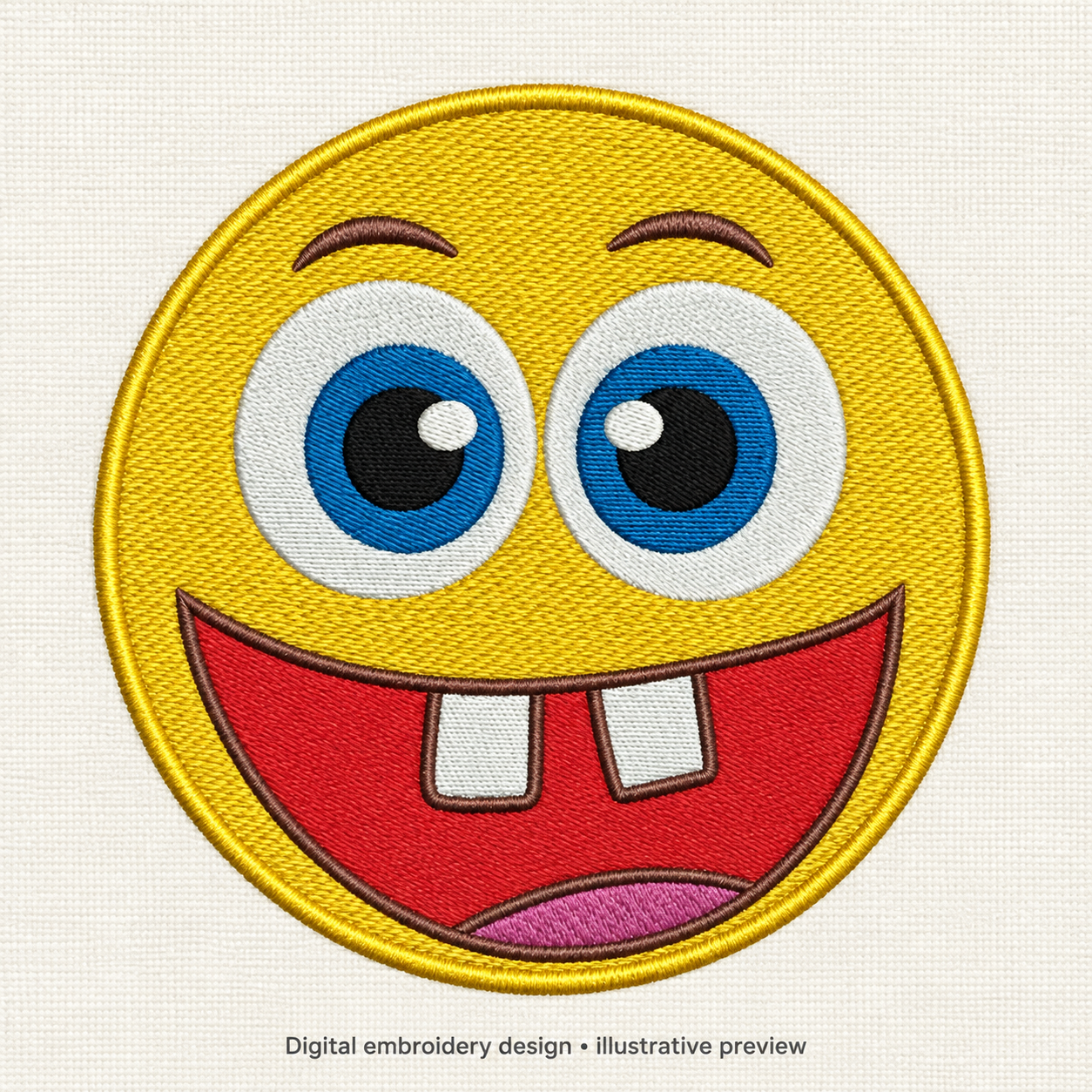Illustrative preview of Two-Tooth Smiling Emoji Embroidery Design.