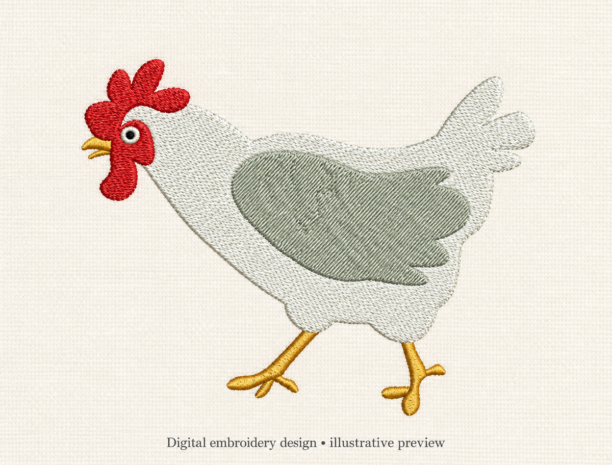 Illustrative preview of White Chicken Embroidery Design.