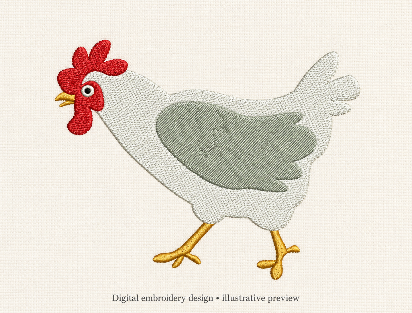 Illustrative preview of White Chicken Embroidery Design.