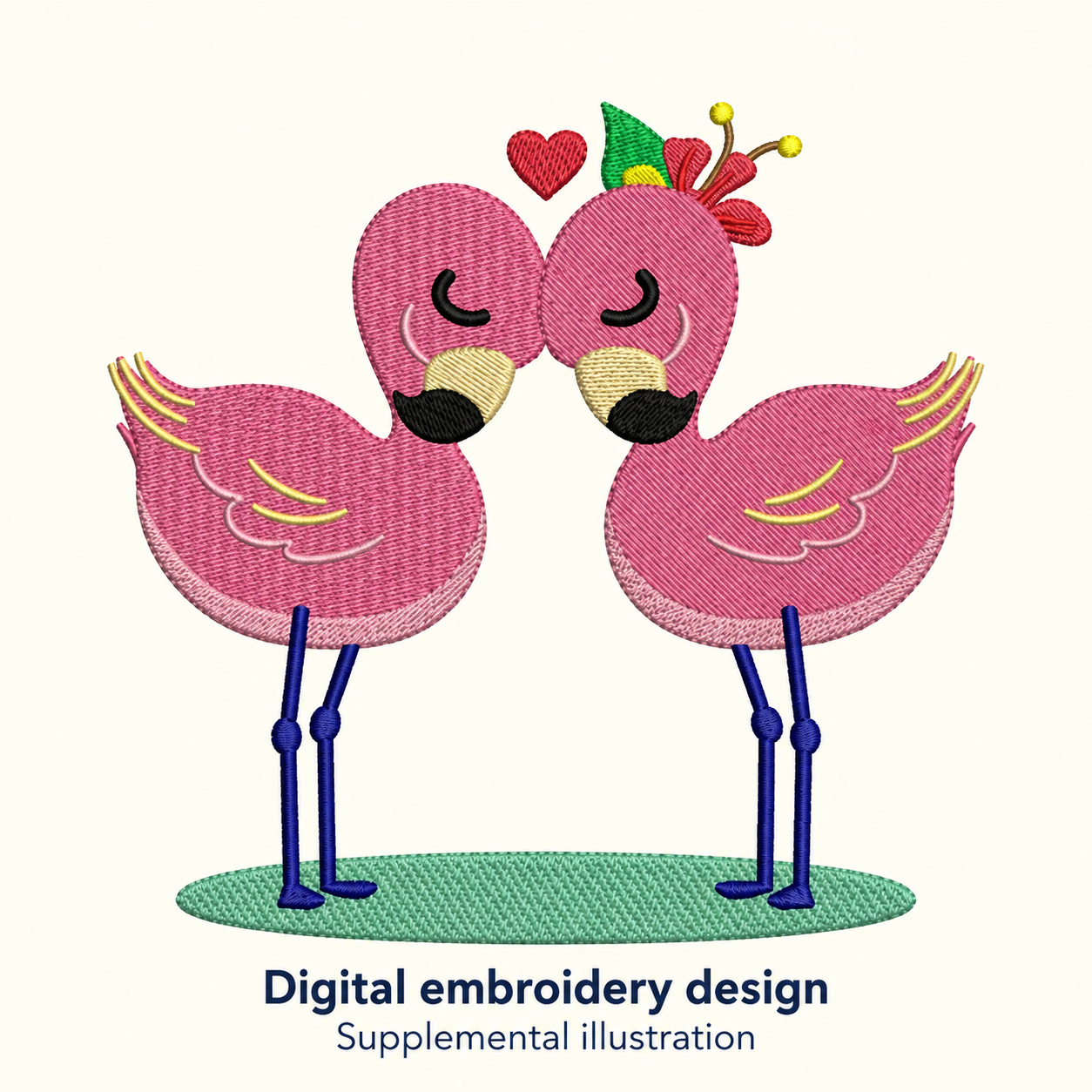 Illustrative preview of Flamingo Couple Embroidery Design.