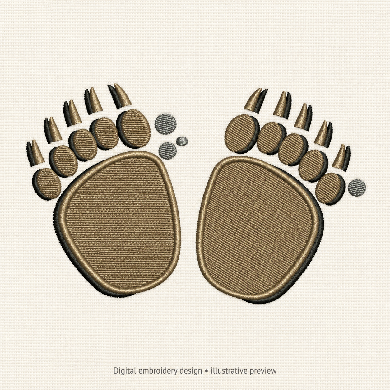 Illustrative preview of Bear Paw Print Pair Embroidery Design.