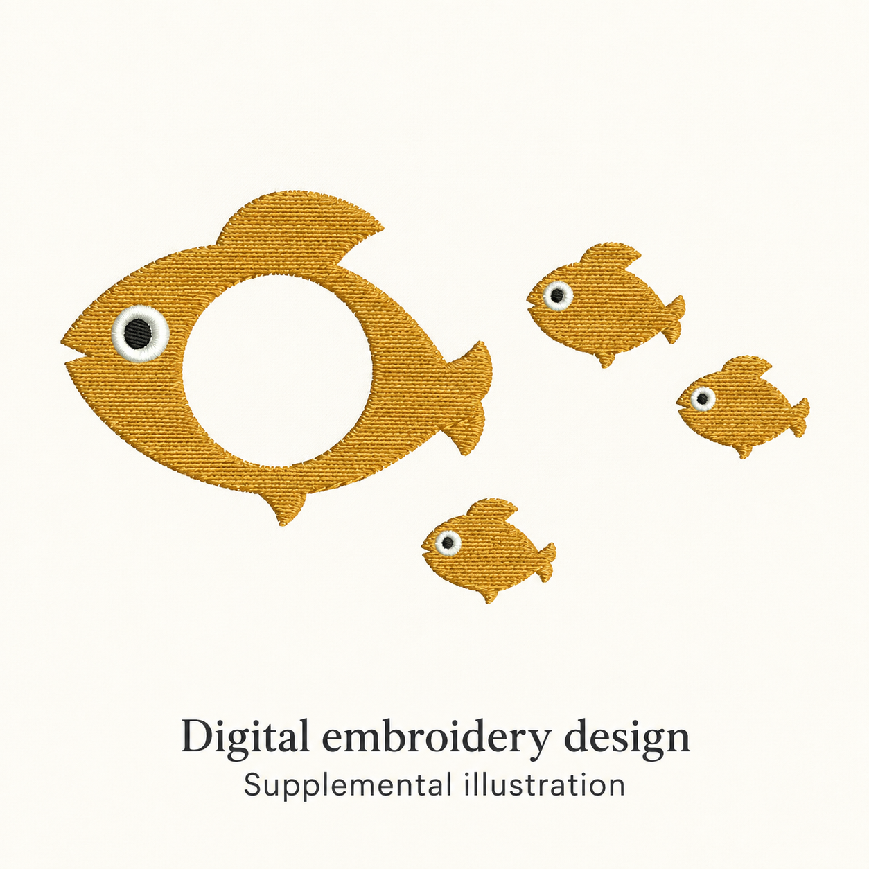 Illustrative preview of Four Golden Fish Embroidery Design.
