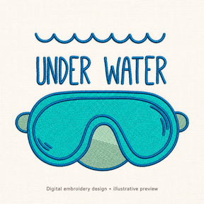 Illustrative preview of Under Water Diving Mask Embroidery Design.