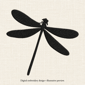Illustrative preview of Long-Tailed Dragonfly Silhouette Embroidery Design.
