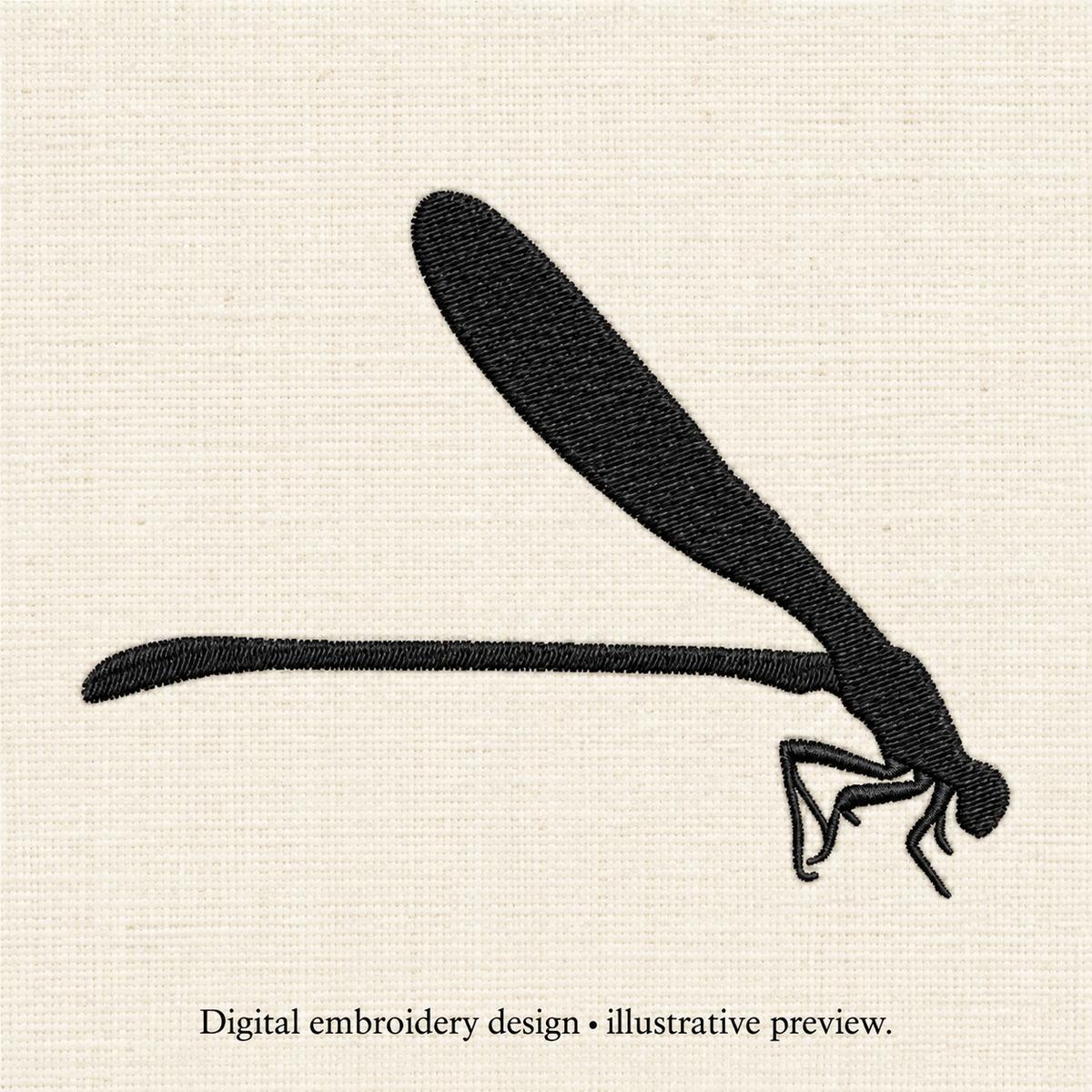 Illustrative preview of Side-View Dragonfly Silhouette Embroidery Design.