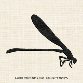 Illustrative preview of Side-View Dragonfly Silhouette Embroidery Design.