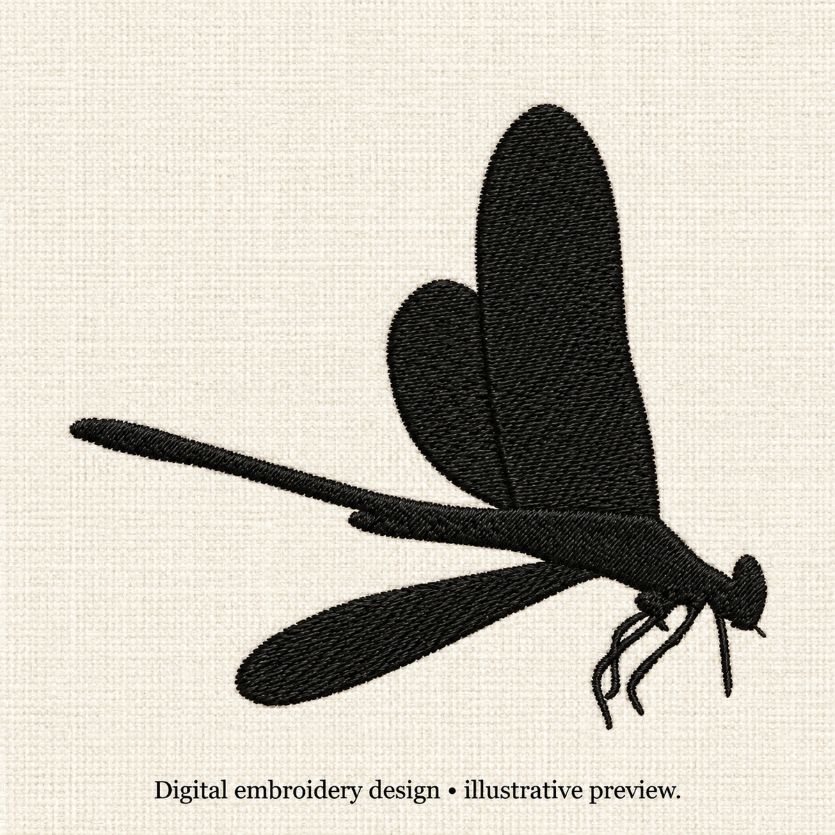 Illustrative preview of Flying Dragonfly Silhouette Embroidery Design.