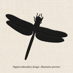 Illustrative preview of Spread-Wing Dragonfly Silhouette Embroidery Design.