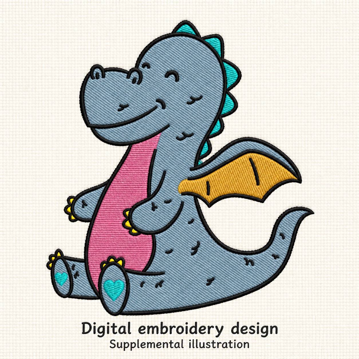 Illustrative preview of Smiling Baby Dragon Embroidery Design.