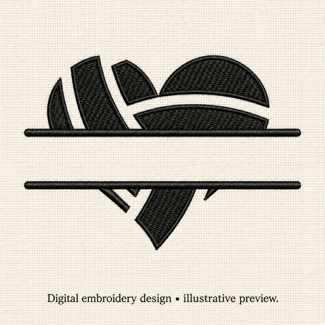 Illustrative preview of Split Paneled Heart Embroidery Design.