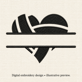 Illustrative preview of Split Paneled Heart Embroidery Design.