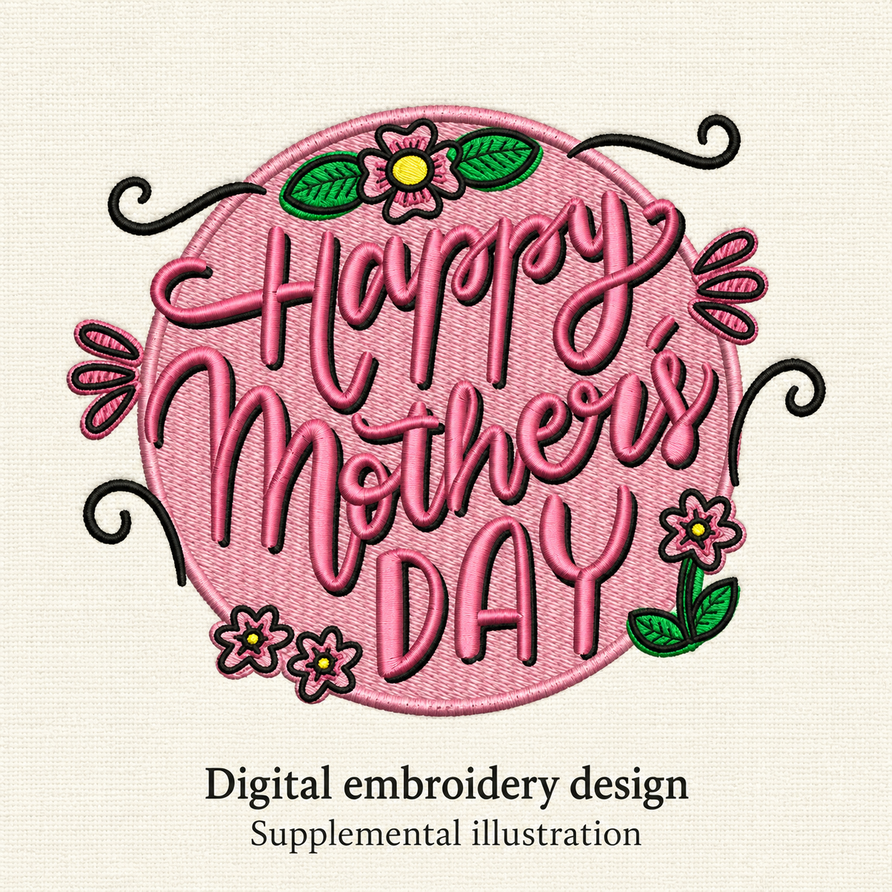 Illustrative preview of Happy Mother’s Day Floral Embroidery Design.