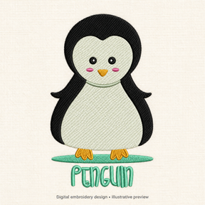 Illustrative preview of Penguin with Lettering Embroidery Design.