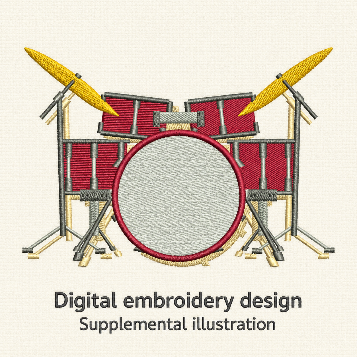 Illustrative preview of Red Drum Kit Embroidery Design.