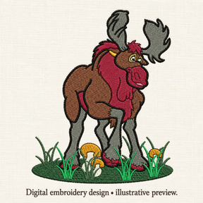 Illustrative preview of Cartoon Moose Embroidery Design.